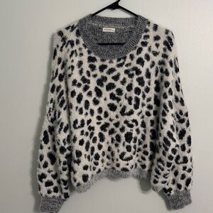 Leopard Print Fuzzy Sweater - Black and White